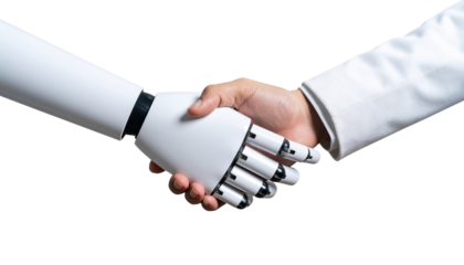 Two robot handshake each other isolated on transparent background. Png
