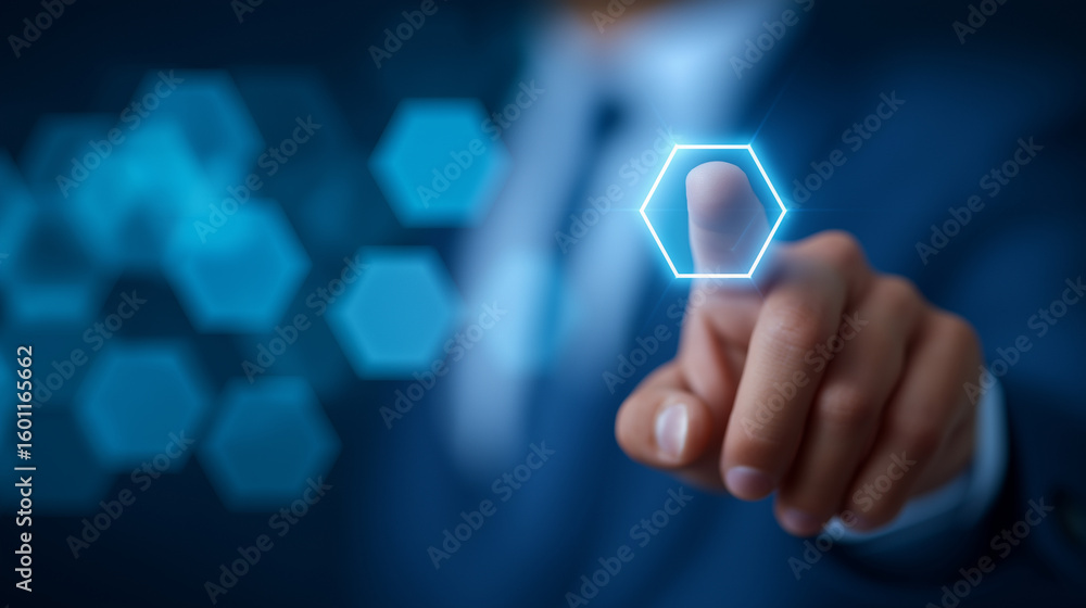 Poster digital transformation hexagon in a modern office setting