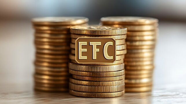 Stacks of gold coins with the letters EFC.