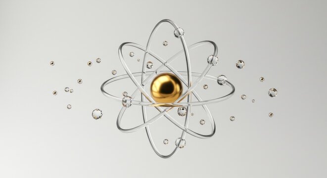 Elegant atom structure representation with golden nucleus for scientific illustration