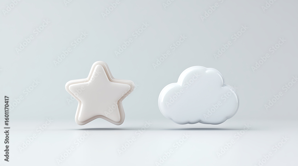 Poster minimalist design featuring a soft star and a fluffy cloud against a clean backdrop, creating a sere