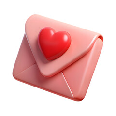 A cute 3d rendered pink envelope with a red heart isolated on transparent background