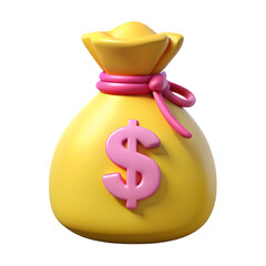 A yellow money bag with a pink dollar sign, isolated on transparent background