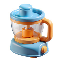 A blue and orange cartoon food processor is isolated on transparent background