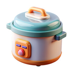 A 3d render of a cute cartoon rice cooker isolated on transparent background