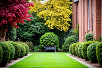 A hidden garden courtyard at London&rsquo;s Inner Temple, with perfectly trimmed lawns, late autumn chrysanthemums and asters, fiery red ivy, and wrought-iron benches below golden plane trees.