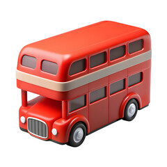 A red doubledecker bus toy model is isolated on transparent background