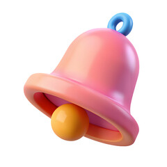 A 3d render of a cute pink bell icon isolated on transparent background