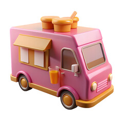 A 3d render of a cute pink food truck icon isolated on transparent background