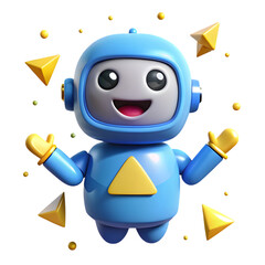 A cute blue cartoon robot is isolated on transparent background
