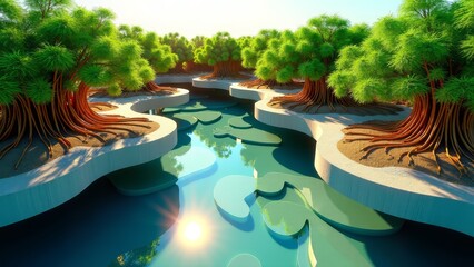 3d printed mangrove ecosystem, artificial wetland