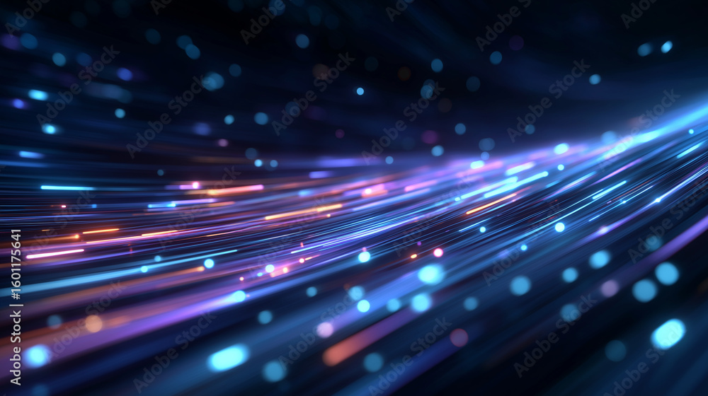 Poster colorful data points in a neon cyber void streamlined design