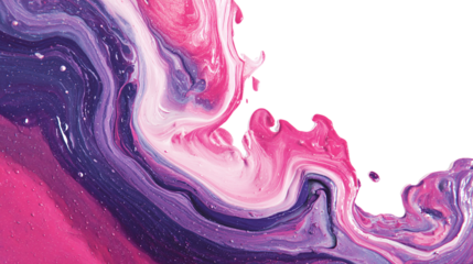 Fluid acrylic paint swirl with pinks and violets blending together organically. isolated on transparent background 
