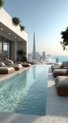 Luxurious Rooftop Pool Experience With Breathtaking Cityscape Views, Featuring Modern Design and Tranquil Ambiance Above a Vibrant Skyline