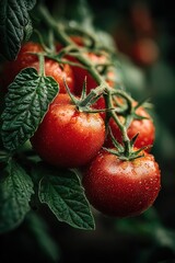 Vibrant Clusters of Ripe Red Tomatoes Glisten in the Sunlight Among Lush Green Leaves, Showcasing the Beauty of Garden-Fresh Produce in a Farm-To-Table Paradise