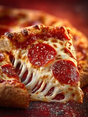Savoring the Irresistible Allure of a Pepperoni Cheese Pizza Slice With Melted Mozzarella and Golden Crust on a Vibrant Textured Backdrop