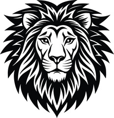 Fototapeta premium Majestic black and white lion head emblem with intense gaze silhouette vector 