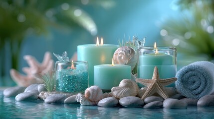 Spa Candles Create a Soothing Oasis With Tranquil Aquas and Teals for a Perfect Meditative Retreat