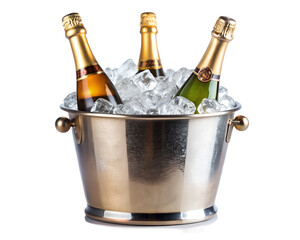 champagne bottle and glass isolated on white background. PNG Transparent file type with high definition quality And vibrant color grading Available.