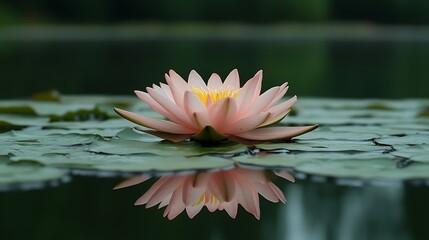 Delicate pink lotus flower resting on water.