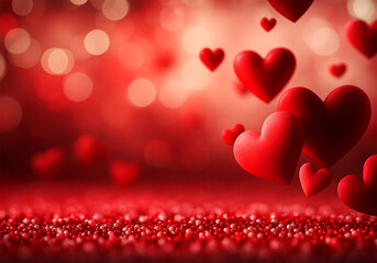 Valentines Day background with red and pink hearts pattern and romantic decoration design
