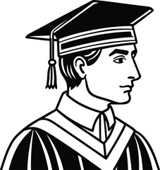 Man in graduation cap and gown celebrating academic achievement and success