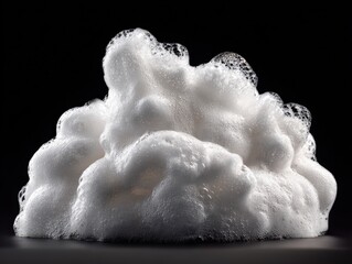 Abstract white foam texture on black background. Ideal for cosmetic, cleaning, and beauty product ads.