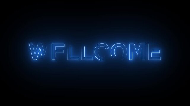 Glowing neon text welcome Isolated on Black Background. 4k video 