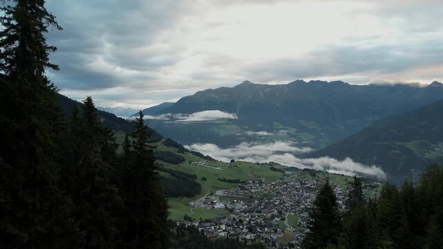 Scenic Drone Landscape &ndash; Serfaus Green Hills & Cloud Layers