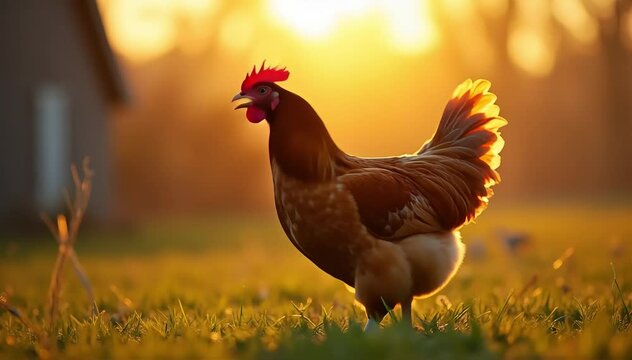 Chicken clucking loudly in the morning