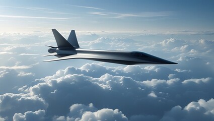 High-Performance Unmanned Aerial Vehicle (UAV) or Hypersonic Aircraft Prototype Against a Dramatic Cloudscape.

