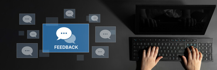 Customer or business team feedback system highlighting comments, opinions, evaluations, reviews,...