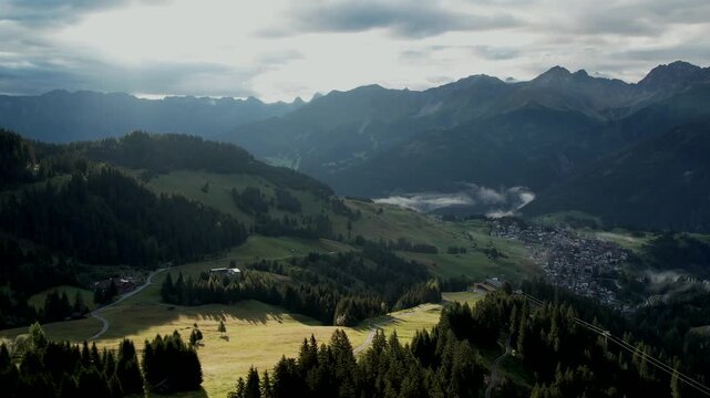 Drone Flyover Above Foggy Alpine Landscape &ndash; Serfaus Austria