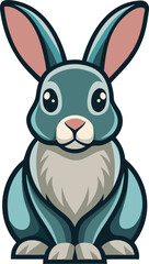 Fototapeta premium Cute cartoon teal rabbit with big eyes and fluffy chest sitting flat vector