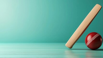 Cricket Bat and Ball on Teal Background: A Still Life of Sport