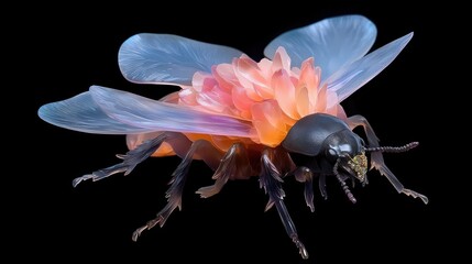Surreal Insect: A Dreamlike Creature with Translucent Wings and Coral-Like Body