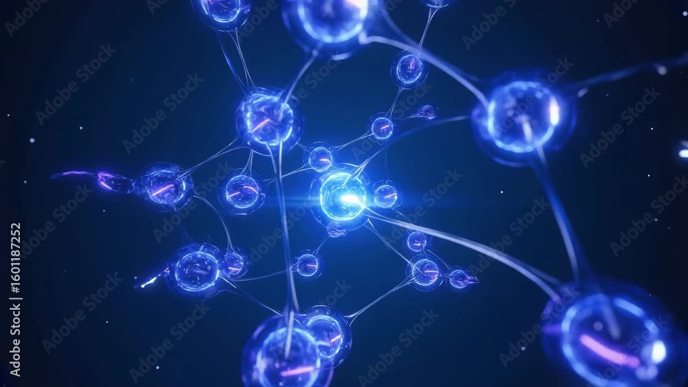 Poster abstract representation of quantum particles and their interactions in a digital universe featuring 