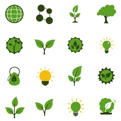 set of green eco icons isolated on white background 