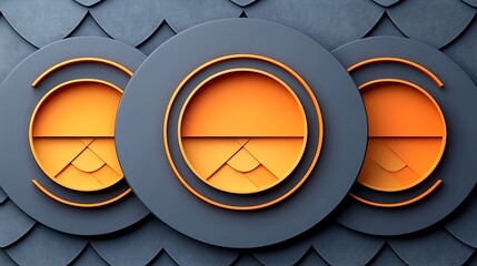 Orange and dark gray circles with intricate geometric patterns.