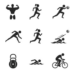sport and fitness icons isolated on white background