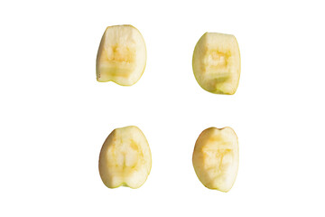Peeled and cored apple quarters on transparent background
