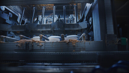 Industrial cheesemaking machine processing cheese