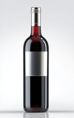 Elegant red wine bottle mockup with blank label. Perfect for wine lists, menus, and alcohol marketing. Ideal for websites, blogs, and social media.