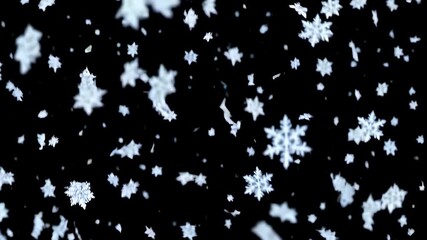 elegant 4K vertical video soft snowflakes falling gently front black background animated loopable winter overlay perfect holiday visuals seasonal effects nature - Powered by Adobe