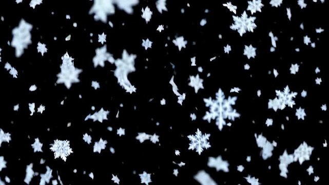 elegant 4K vertical video soft snowflakes falling gently front black background animated loopable winter overlay perfect holiday visuals seasonal effects nature