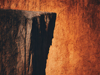 Close up of rough textured sandstone rock with a dark opening or crevice