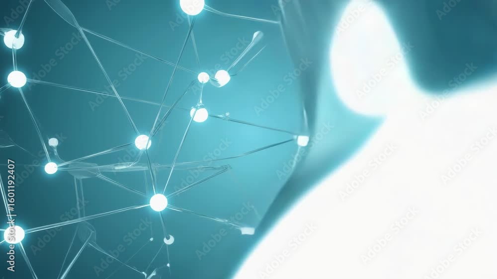 Poster a futuristic digital network shows intricate connections among glowing nodes and lines, symbolizing 