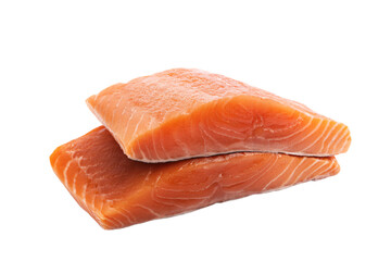 two pieces of salmon on a white surface
