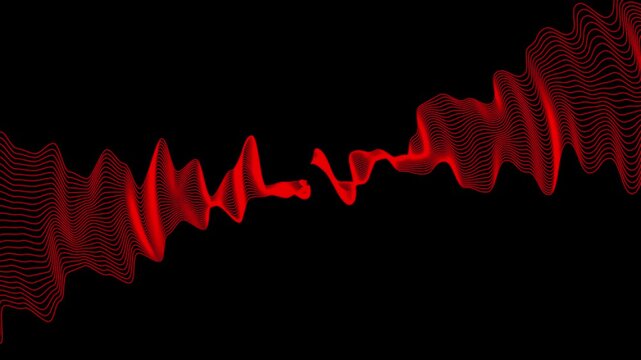 Abstract red audio waveform or equalizer lines pulsating loop on a black background
