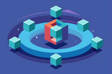 Obraz premium Floating Cubes Forming a Rotating Logic Ring in Open Space